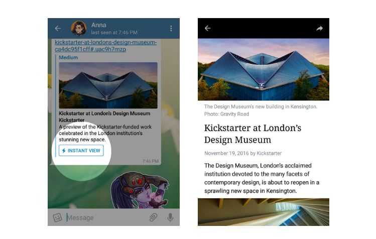 Telegram introduces two new features – Instant View & Telegraph