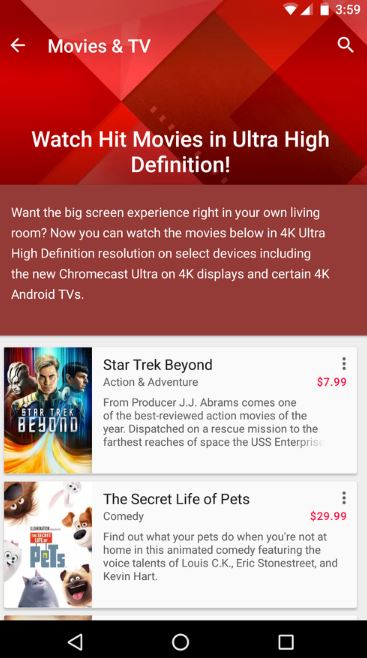 4K movie titles now on Google Play