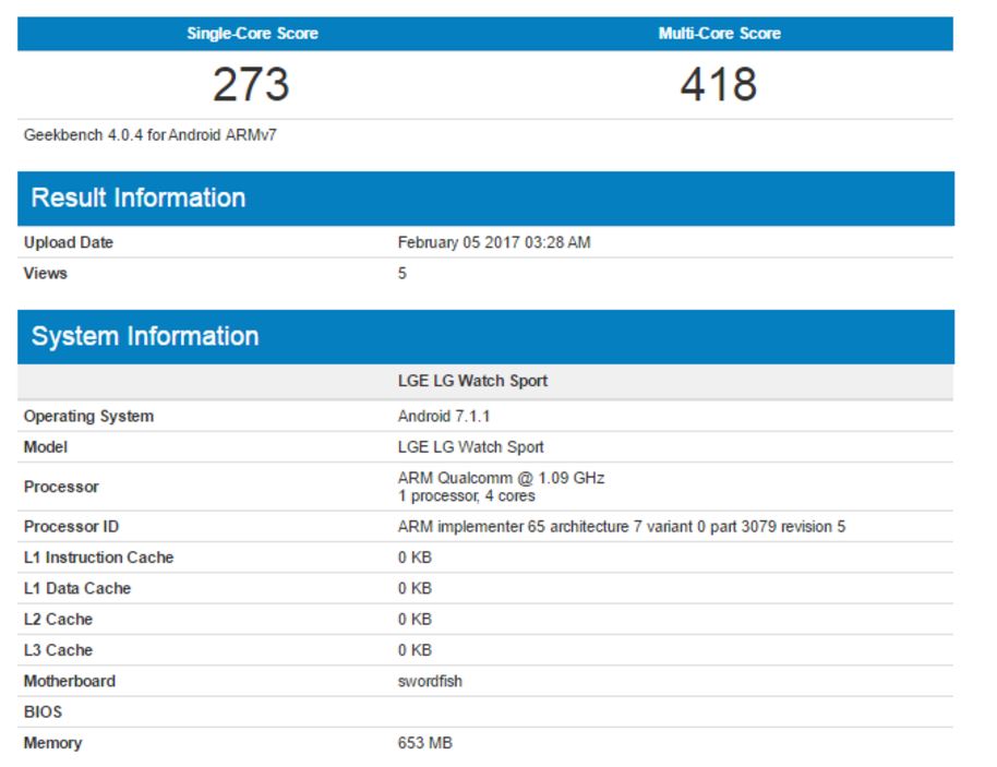 LG Watch Sport passes through Geekbench, reveals Android 7.1.1 Nougat