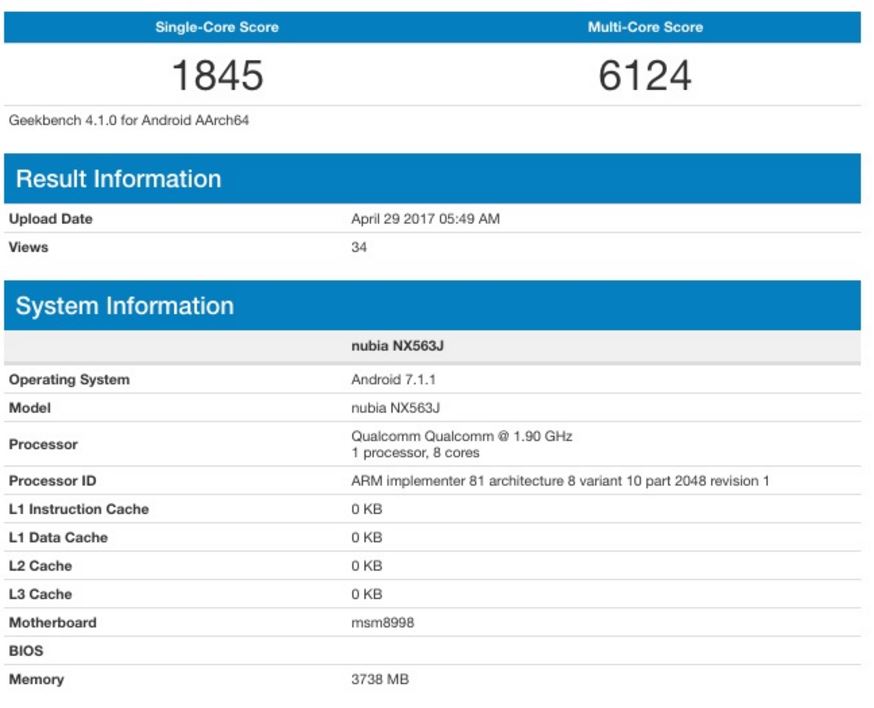 Nubia Z17 will launch with Snapdragon 835 SoC, 4GB RAM and Nougat 7.1.1